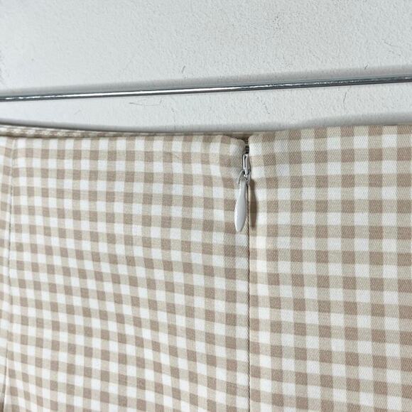 Ann Taylor Women's Mini Skirt Plus Size 16 Tan White Gingham Check Plaid Cotton - Picture 5 of 8